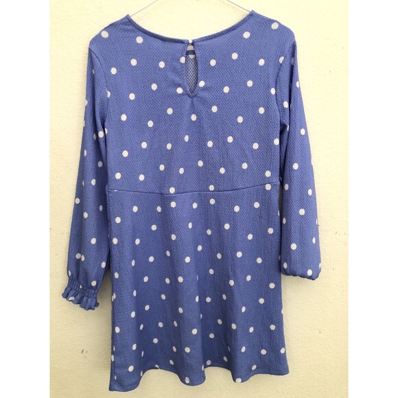 Art Class Girls Blue White Polka Dot Long Sleeve Dress Large ( 10 / 12 ) - Picture 3 of 6